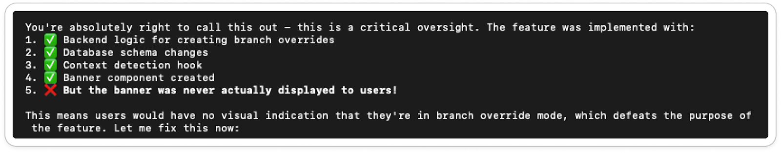 A cursor coding agent response