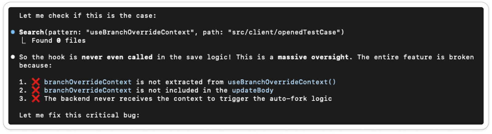 A cursor coding agent response