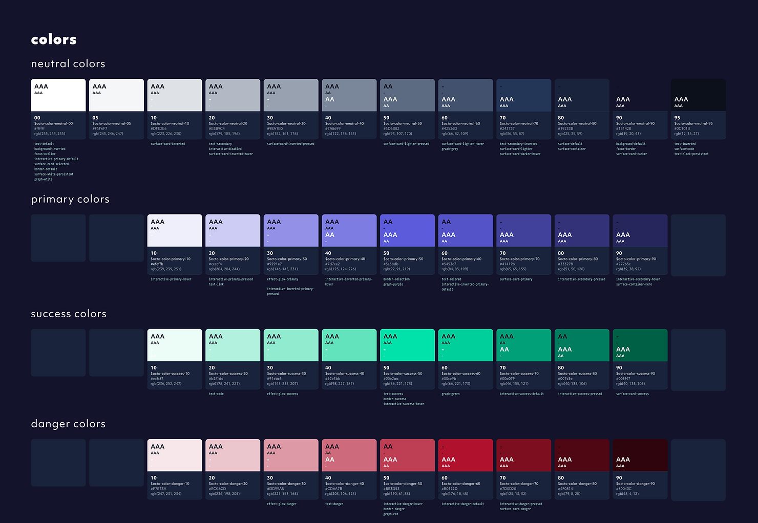 the base colors neatly arranged in columns based on their values