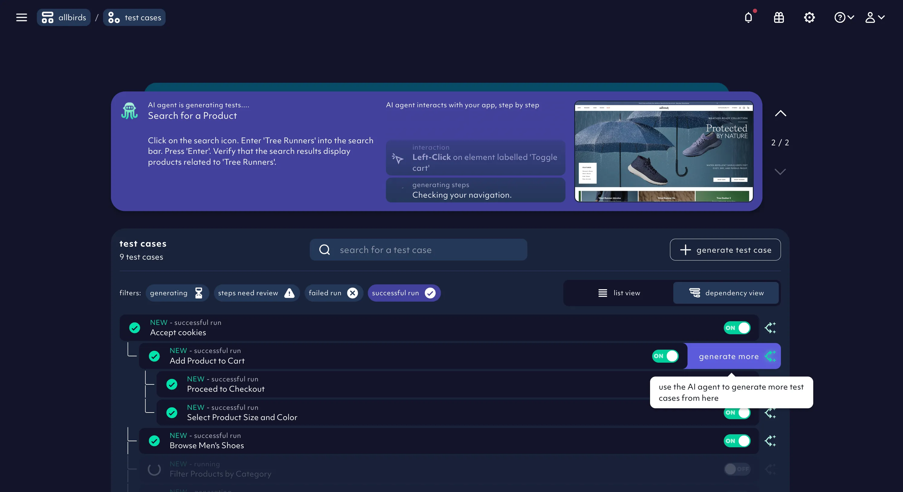 AI Agent generating tests for an e-commerce site 10/24