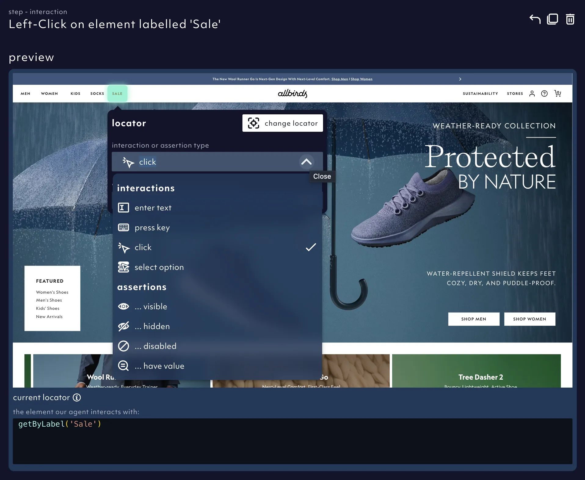 changing interaction & assertion method with visual locator picker, 10/24