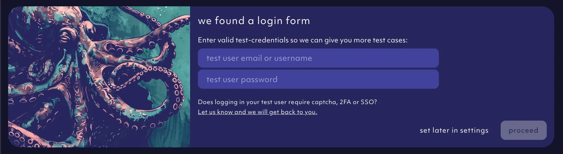 credentials input for a login test, 10/24