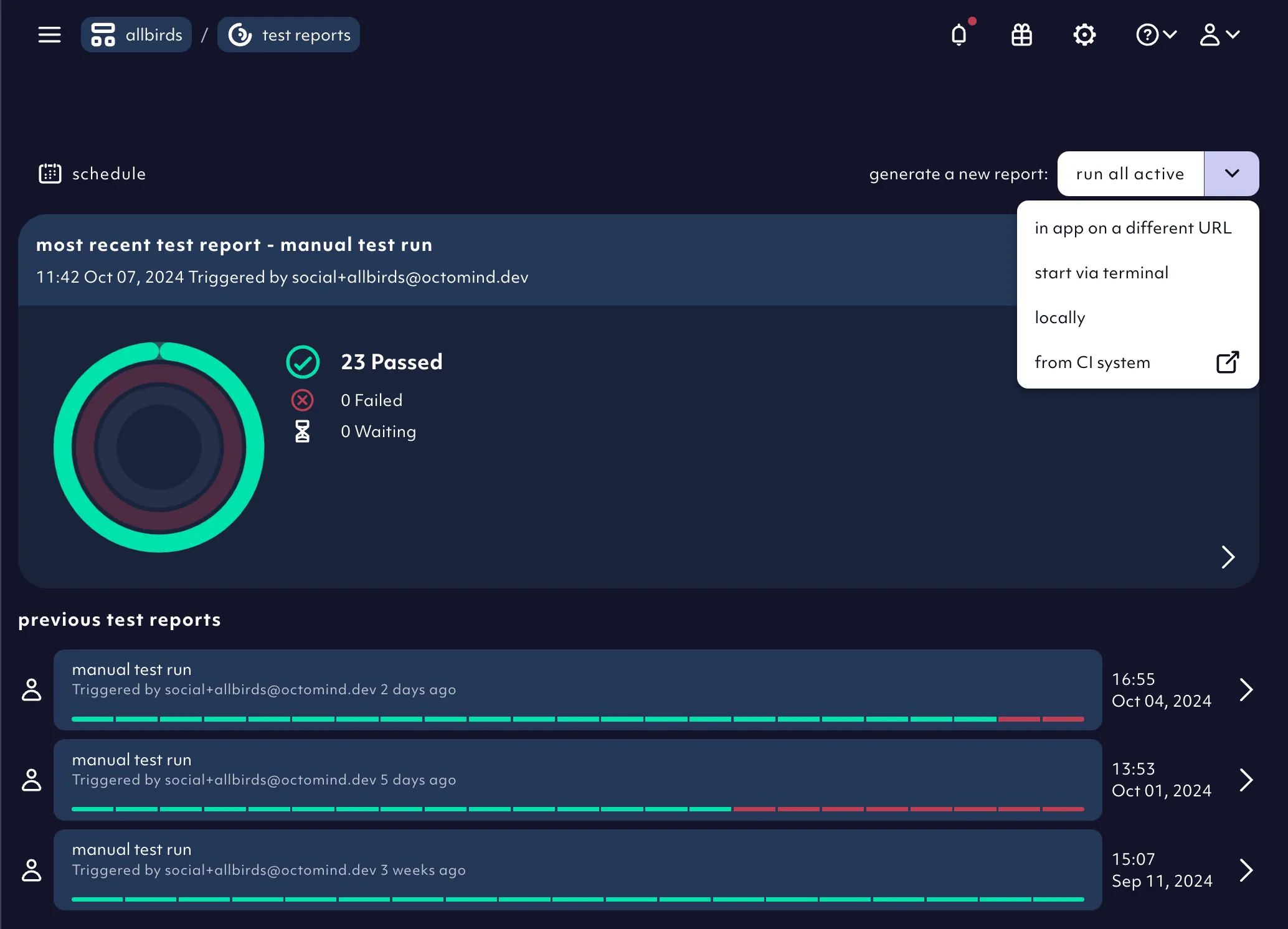 octomind app test report, 10/24