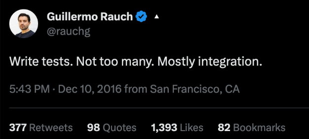 guillermo rauch tweet on integration testing